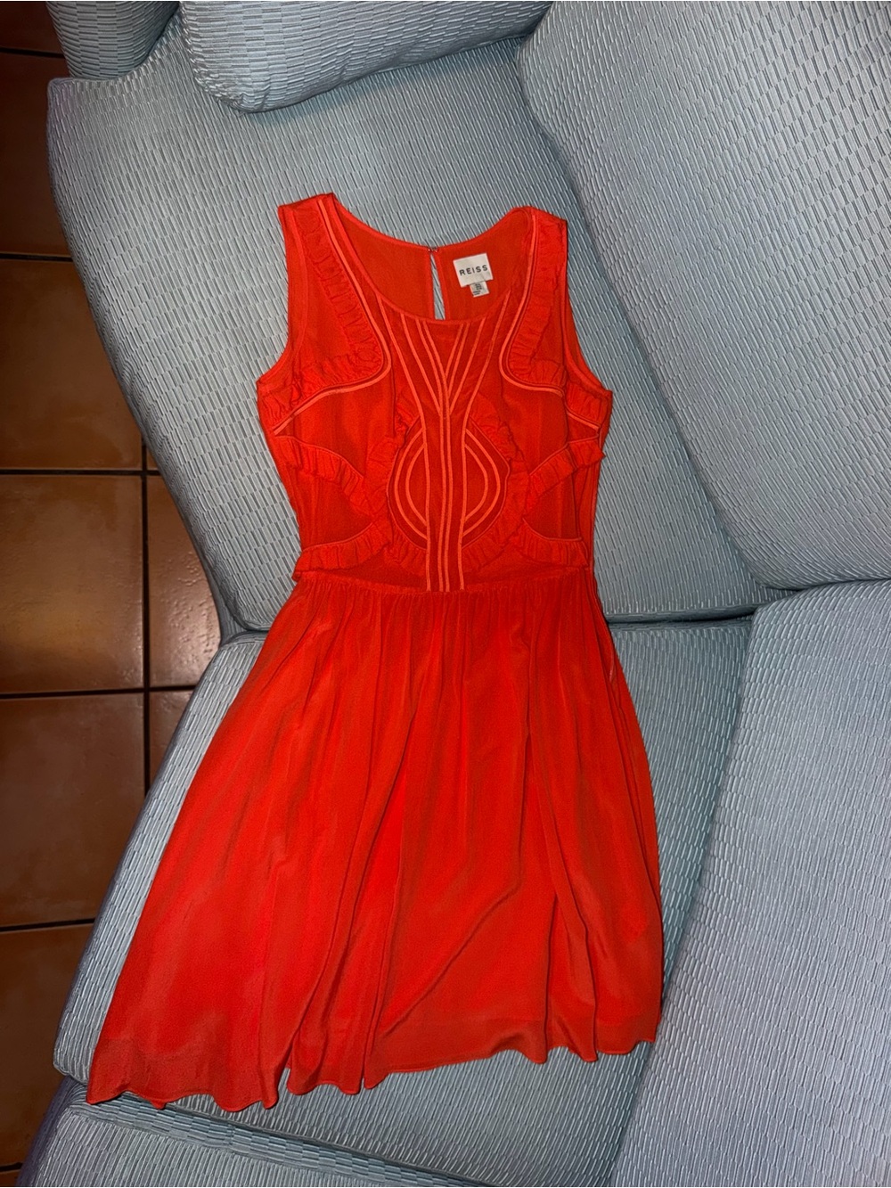 Reiss Red LouLou Ruffle Detail Sleeveless & Flare Dress